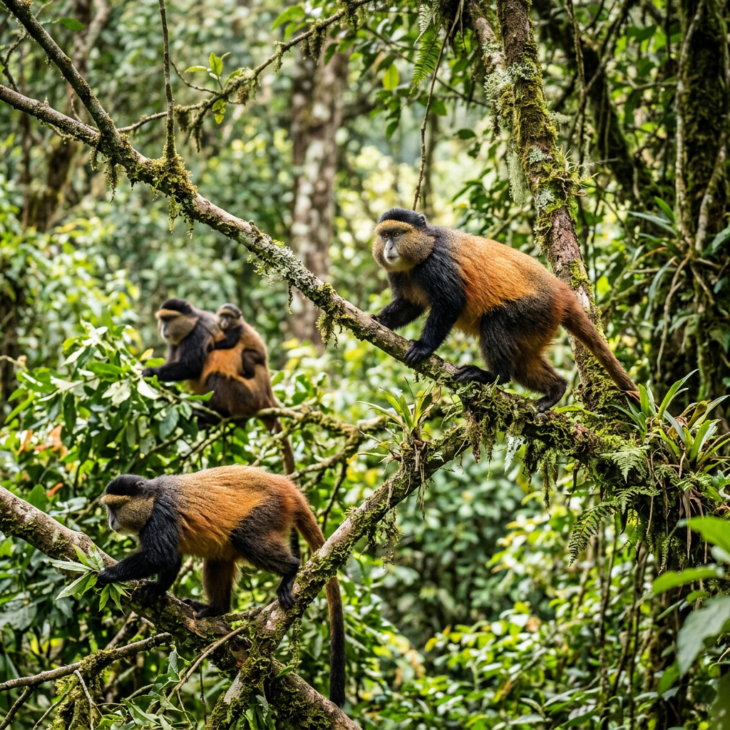 Golden monkeys in Nyungwe forest trees